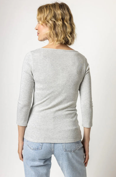 Lilla P 3/4 Sleeve Boatneck T-shirt in Heather Grey
