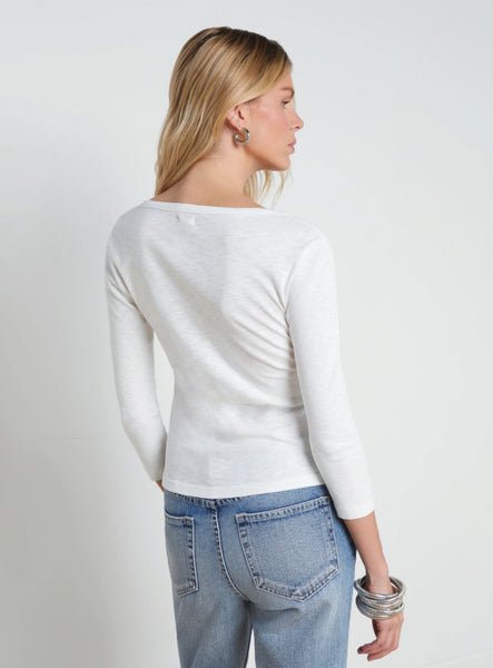L'AGENCE Rowena 3/4 sleeve henley top in white