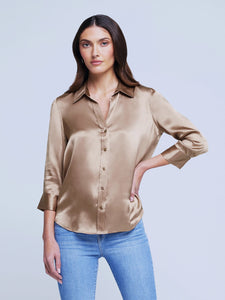 L'AGENCE Dani 3/4 sleeve silk blouse Chantarelle