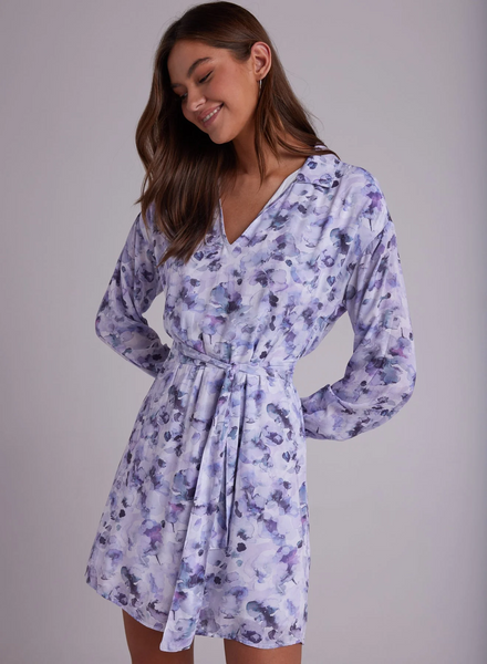 Bella Dahl elastic waist tunic dress in lilac floret print