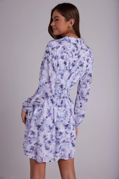 Bella Dahl elastic waist tunic dress in lilac floret print