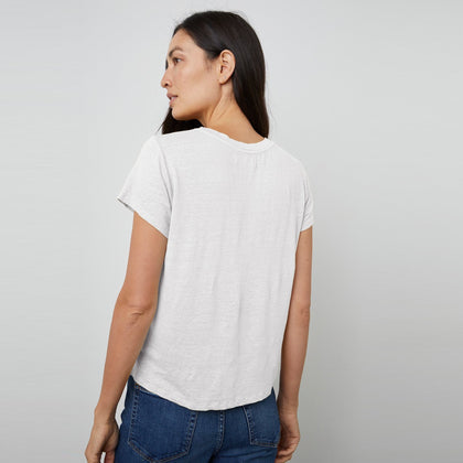 Velvet Casey03 Linen Knit Short Sleeve T-Shirt - White