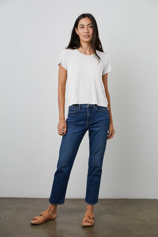 Velvet Casey03 Linen Knit Short Sleeve T-Shirt - White