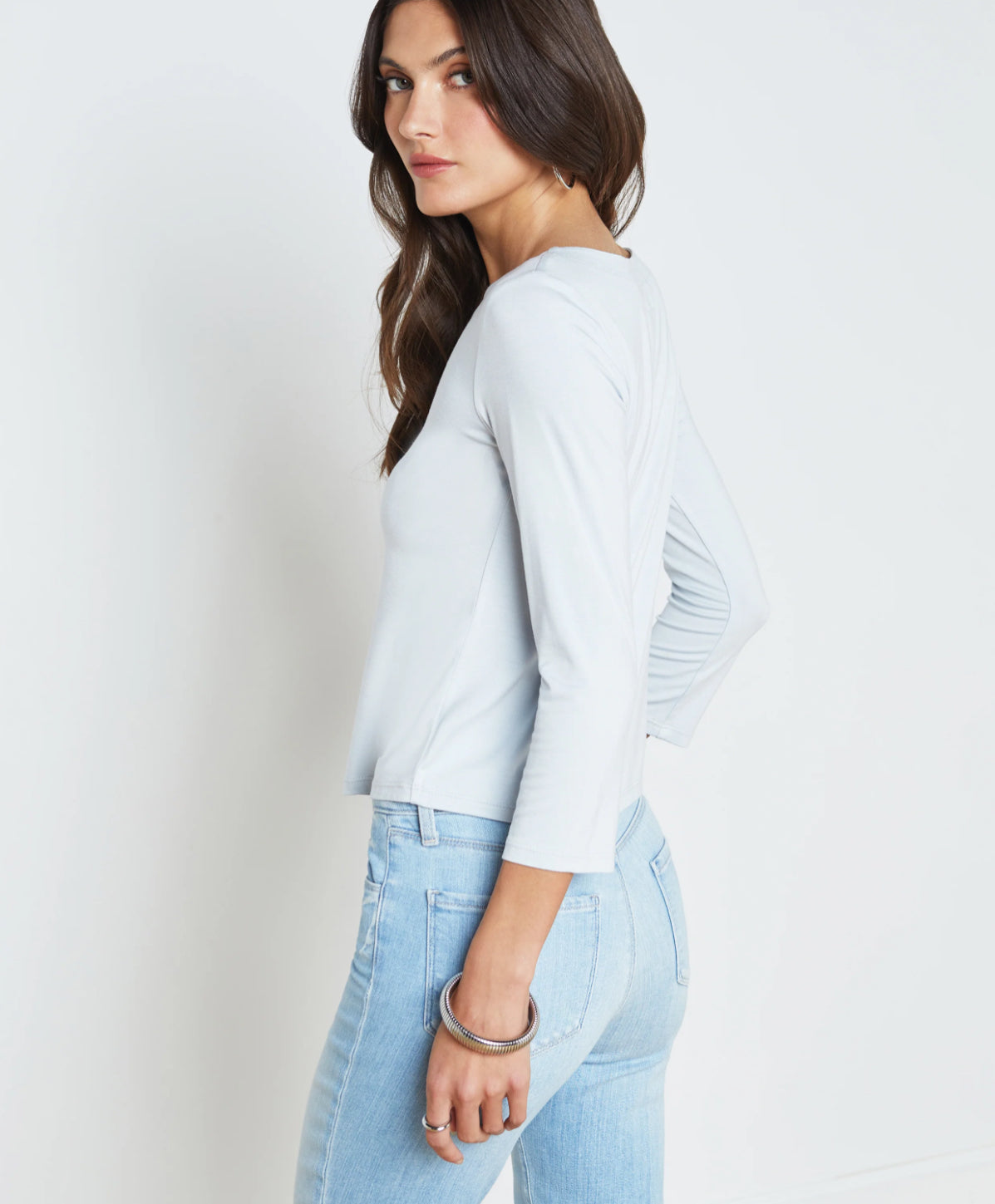 L'AGENCE Lexa Boatneck Shirt in Parisian Blue