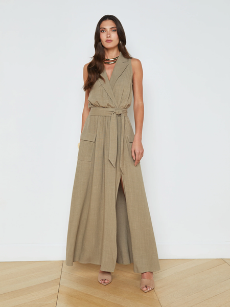L'AGENCE Mayer Military Maxi Dress in Covert Green