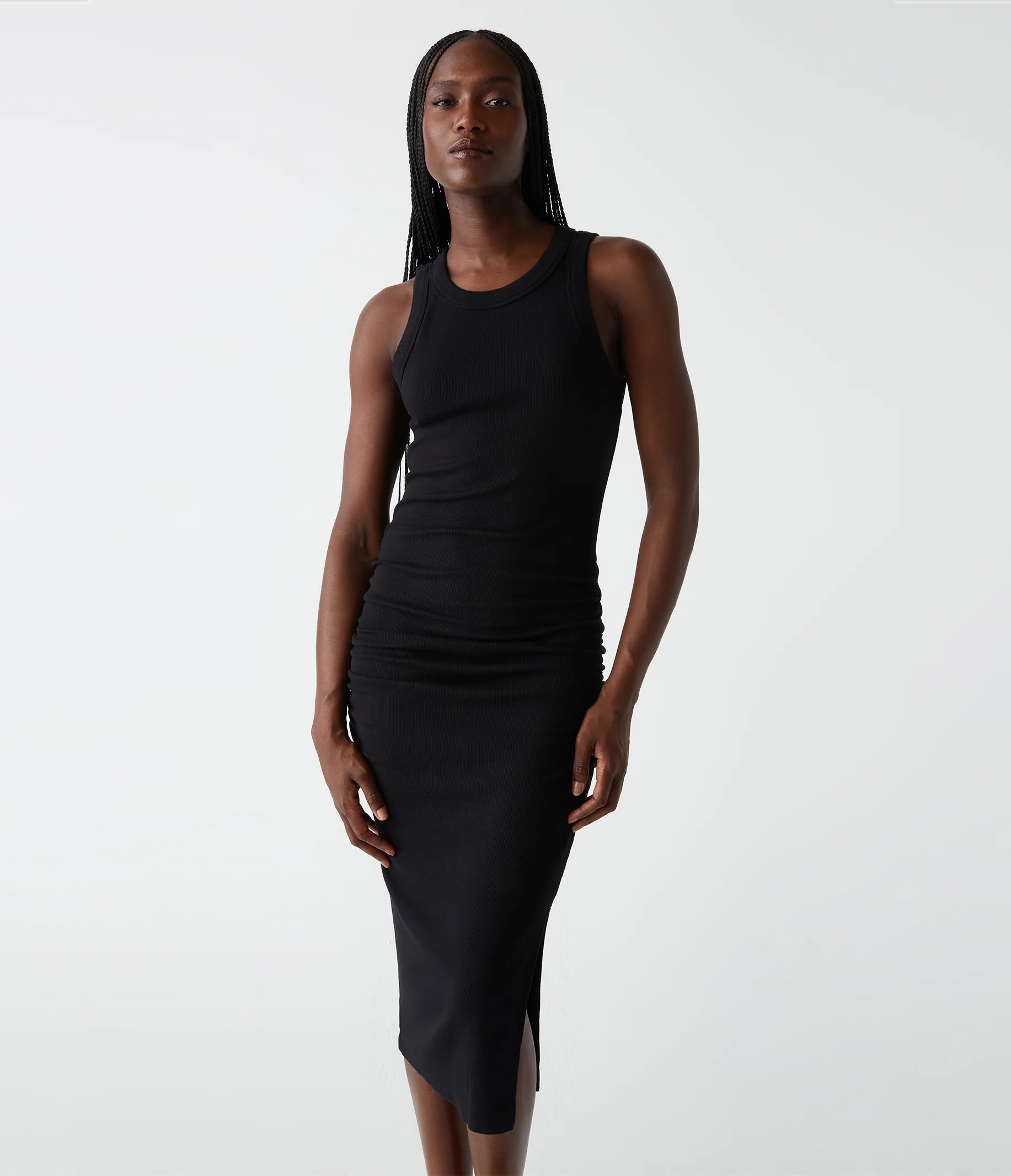 Michael Stars Wren Ruched Midi Dress in Black