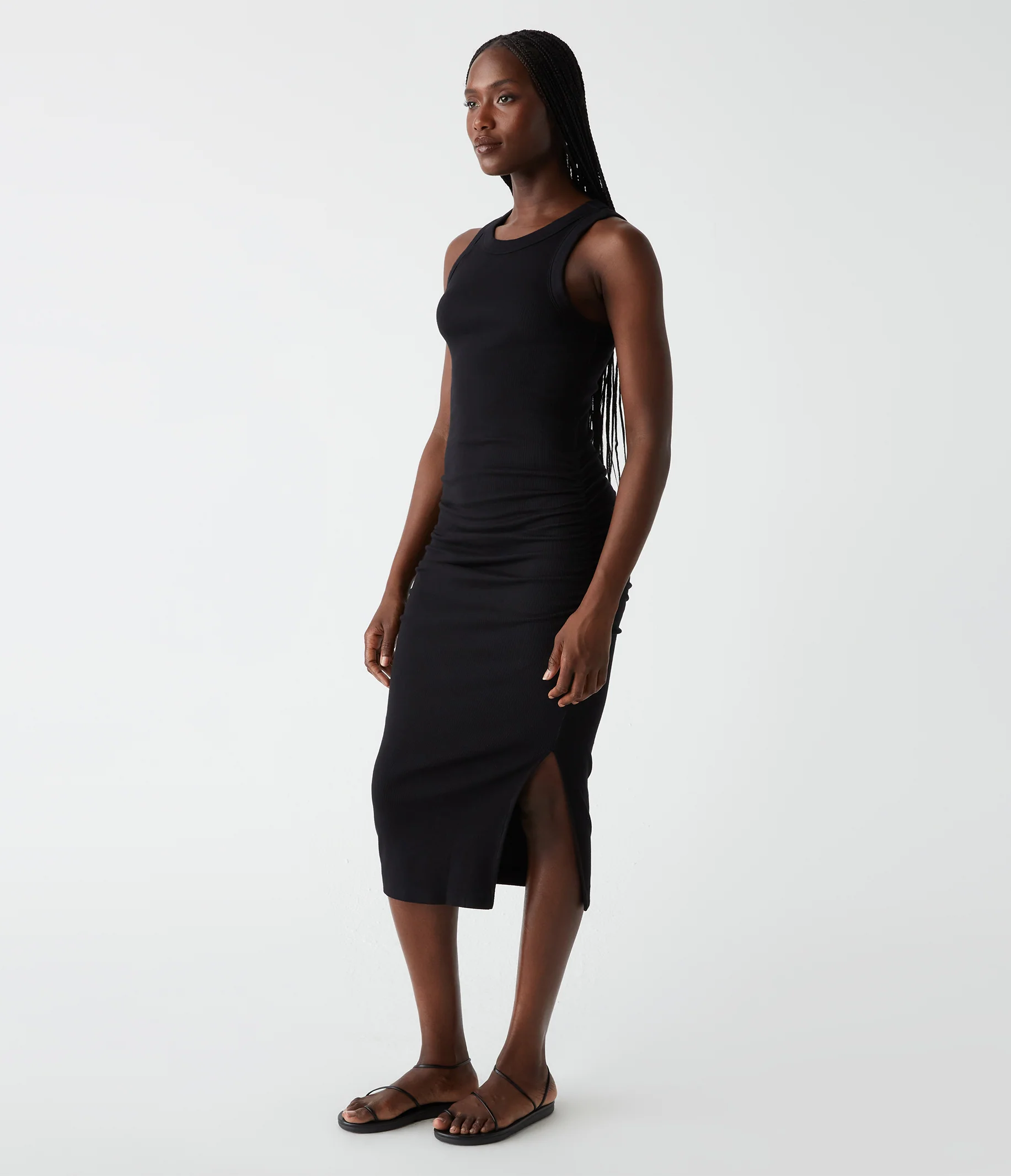 Michael Stars Wren Ruched Midi Dress in Black