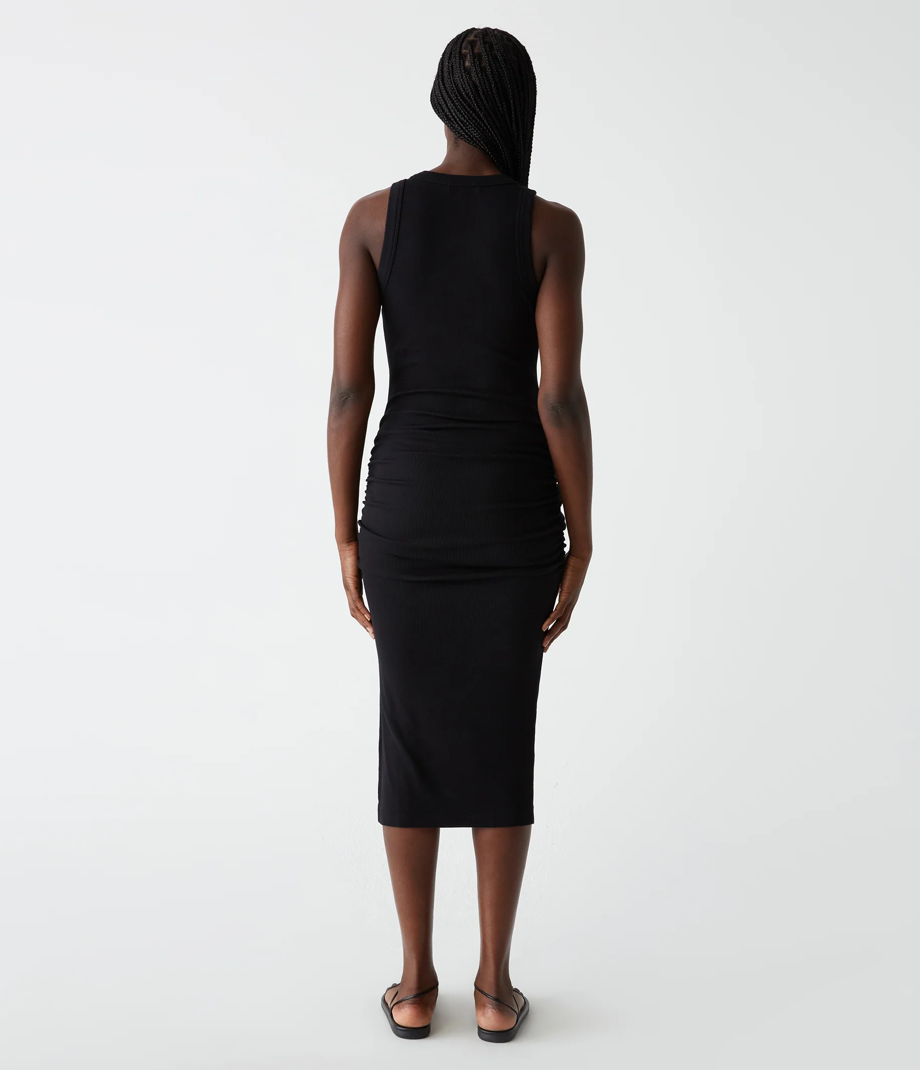 Michael Stars Wren Ruched Midi Dress in Black