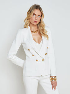 L'AGENCE Kenzie Knit Blazer in White/Gold