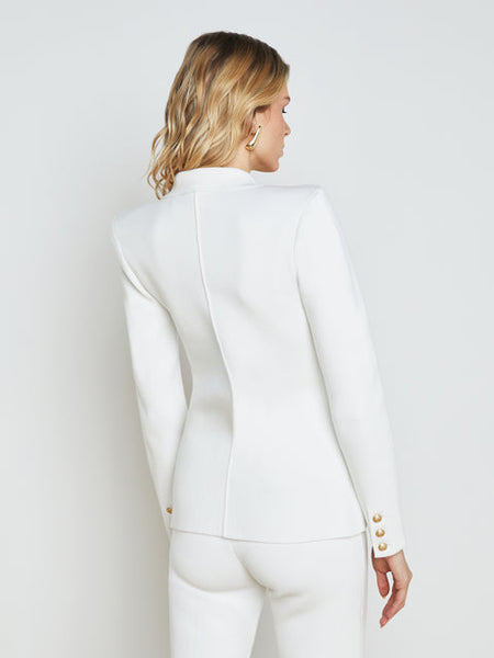 L'AGENCE Kenzie Knit Blazer in White/Gold