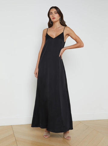 L'AGENCE Hartley Trapeze Solid Dress in Black