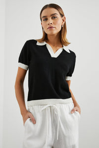 Rails Arya Cotton Blend Contrast Polo Sweater in Black