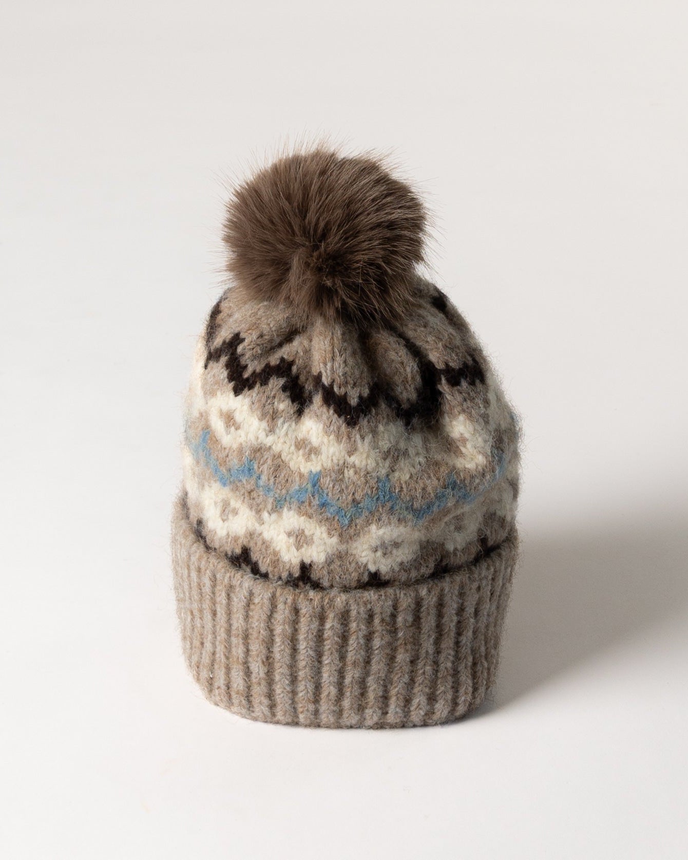 Lyla & Luxe Faux Fur Pom Pom Hat in Rhombus Drift
