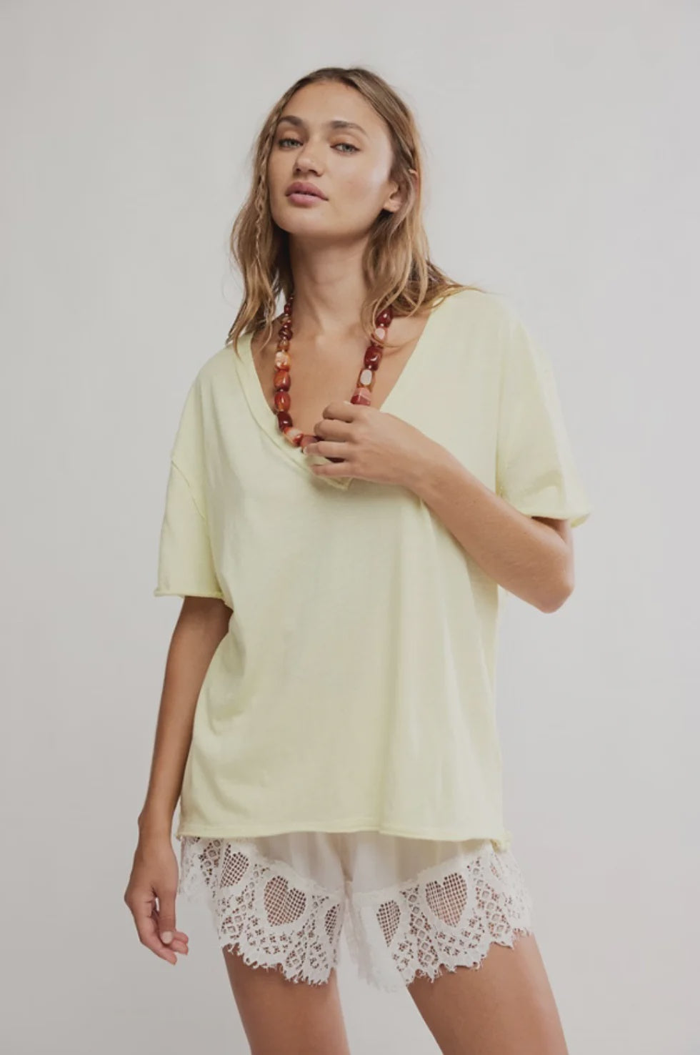 Free People Nina V Oversize Boxy tee in Lemon Water