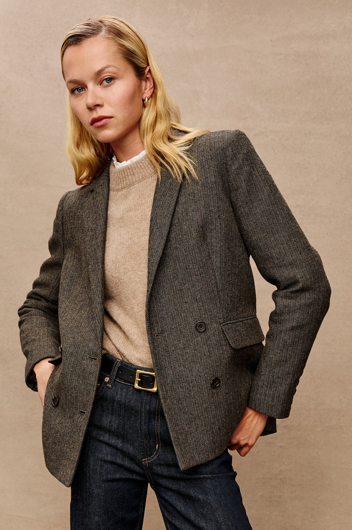 Rails Jac Blazer in Camel Black Herringbone