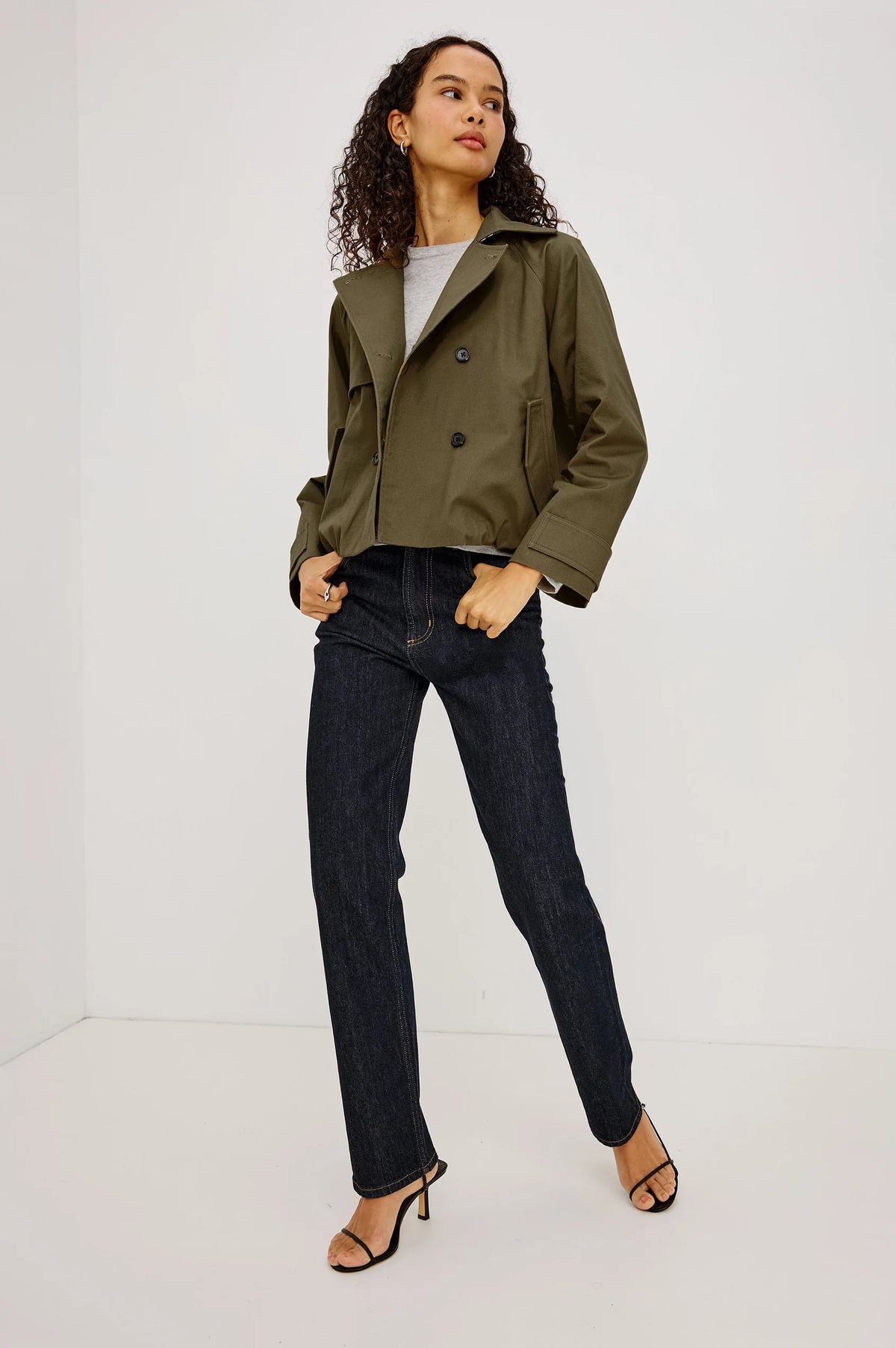 Rails Jett Cropped Trench Jacket in Olive