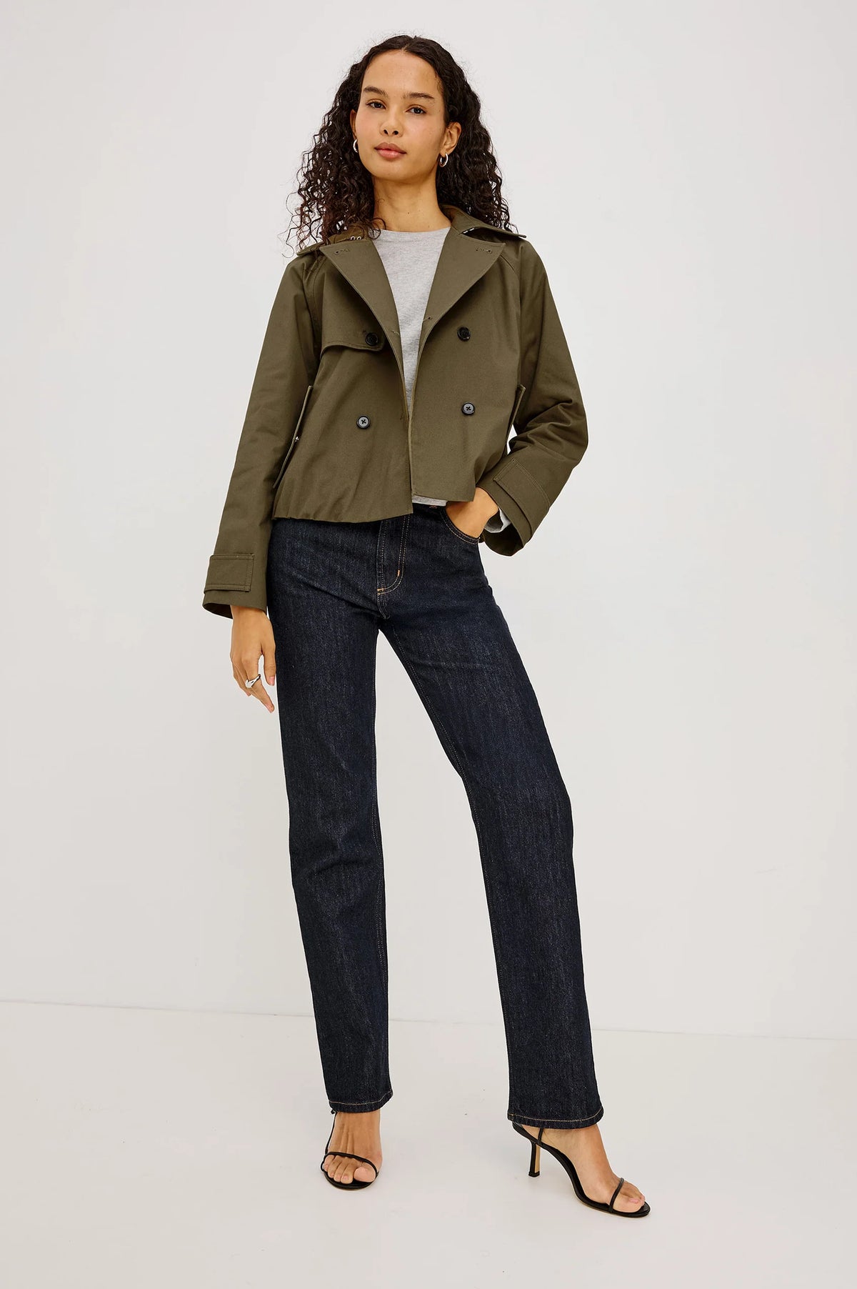 Rails Jett Cropped Trench Jacket in Olive