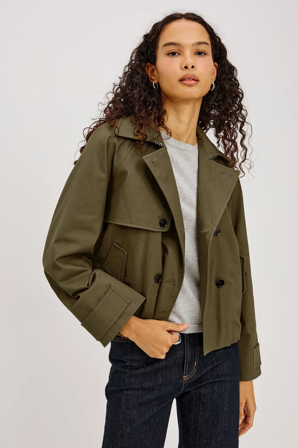 Rails Jett Cropped Trench Jacket in Olive