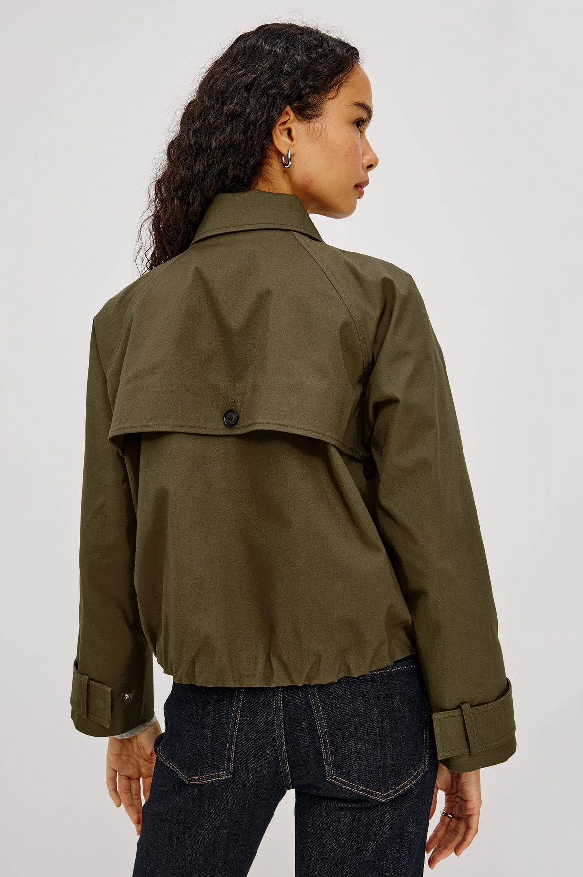 Rails Jett Cropped Trench Jacket in Olive
