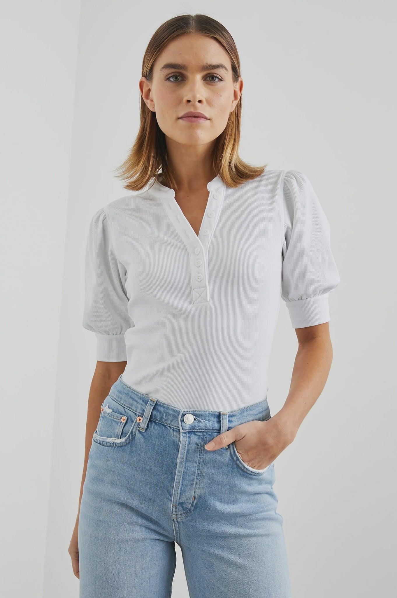 Rails Jewel Rib Short Sleeve Top in White
