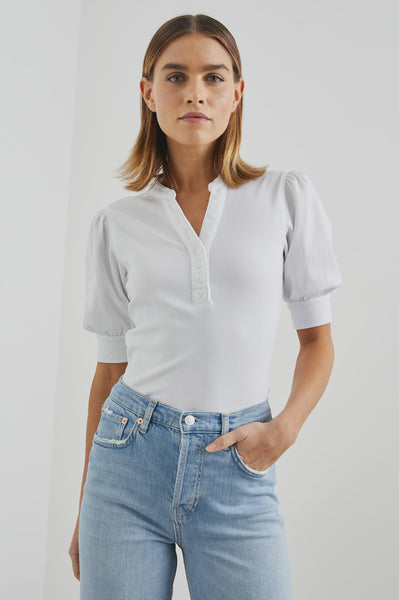 Rails Jewel Rib Short Sleeve Top in White