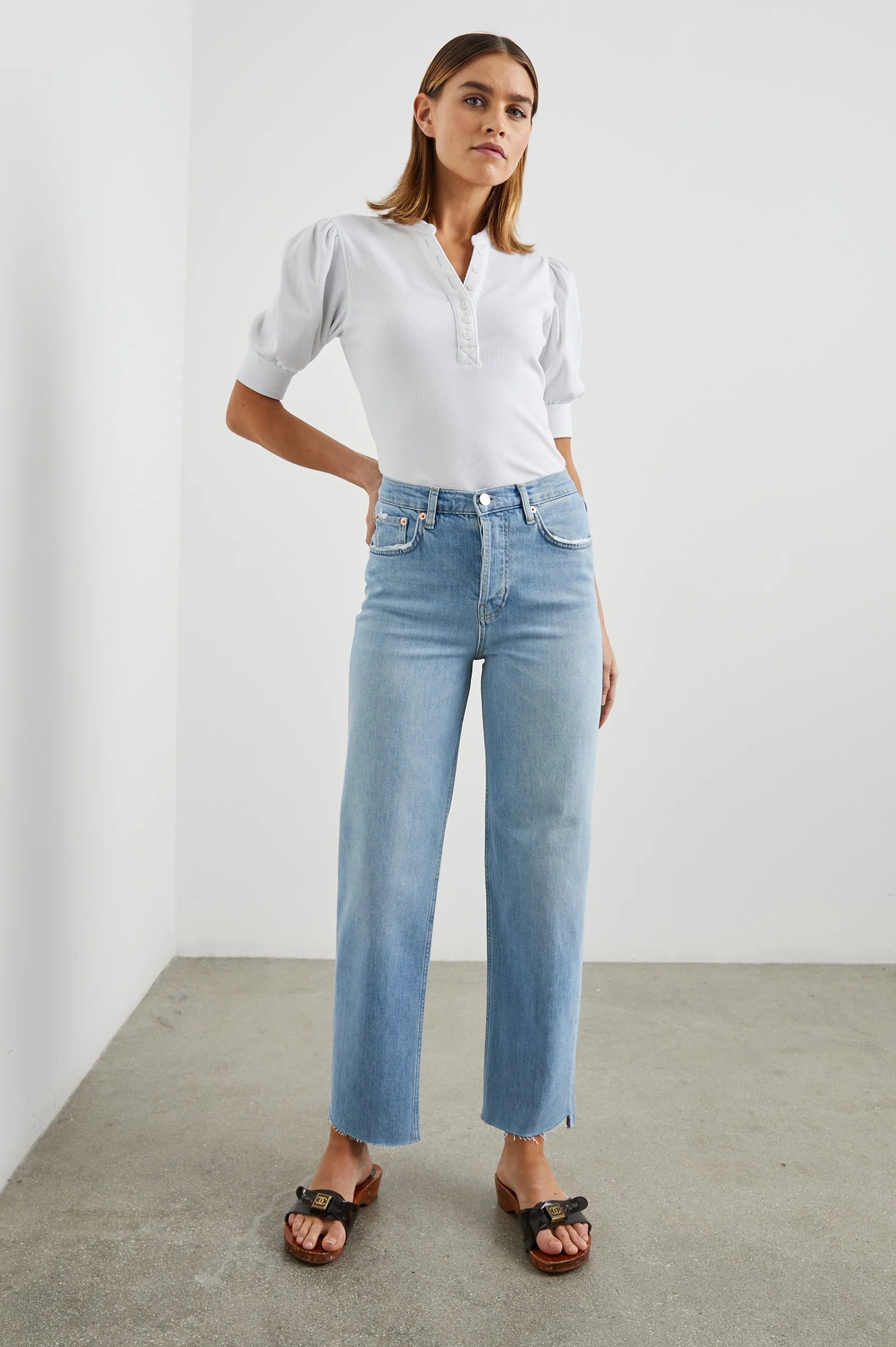 Rails Jewel Rib Short Sleeve Top in White