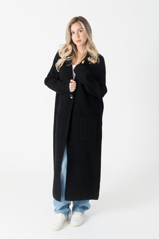 Lyla + Luxe Jimmi Knit Long Coat With Pockets - Black