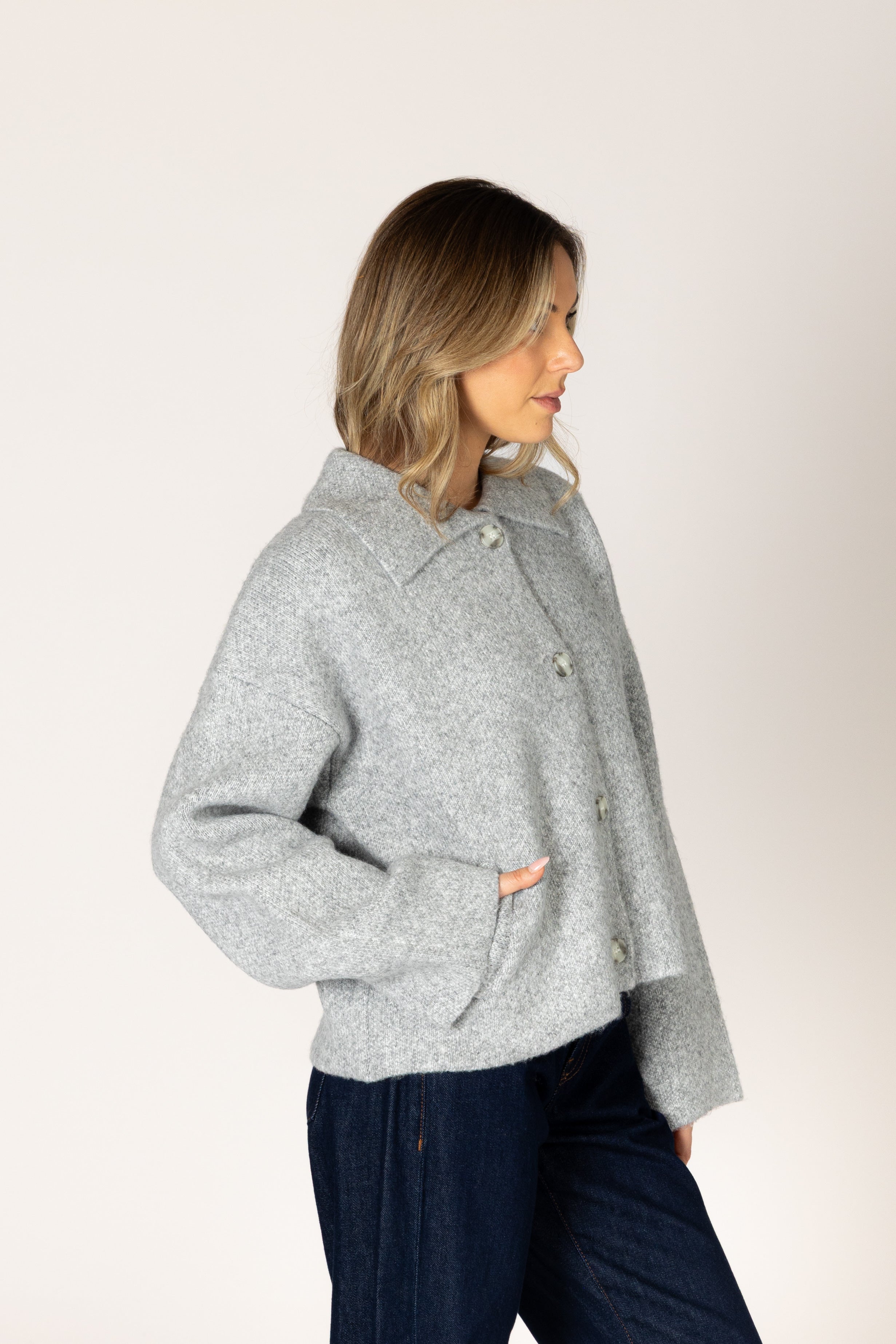 Lyla & Luxe Jonah Luxe Short Collar Coat in Drizzle