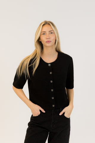 Lyla & Luxe Jude Rose Button Cardigan in Black