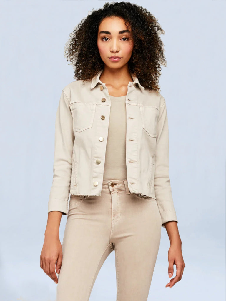 L'AGENCE Janelle Slim Raw Jean Jacket in Biscuit – manhattan casuals