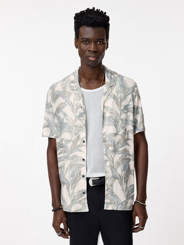 John Varvatos Conant S/S Desert Flower Print Camp Shirt - Ecru