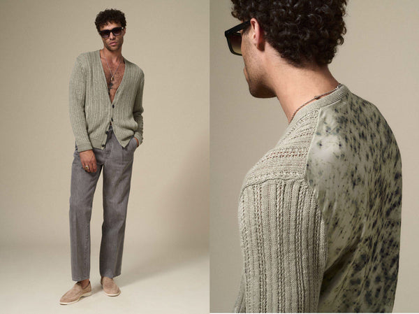 John Varvatos KILMENT Linen Cardigan - Sage Brush