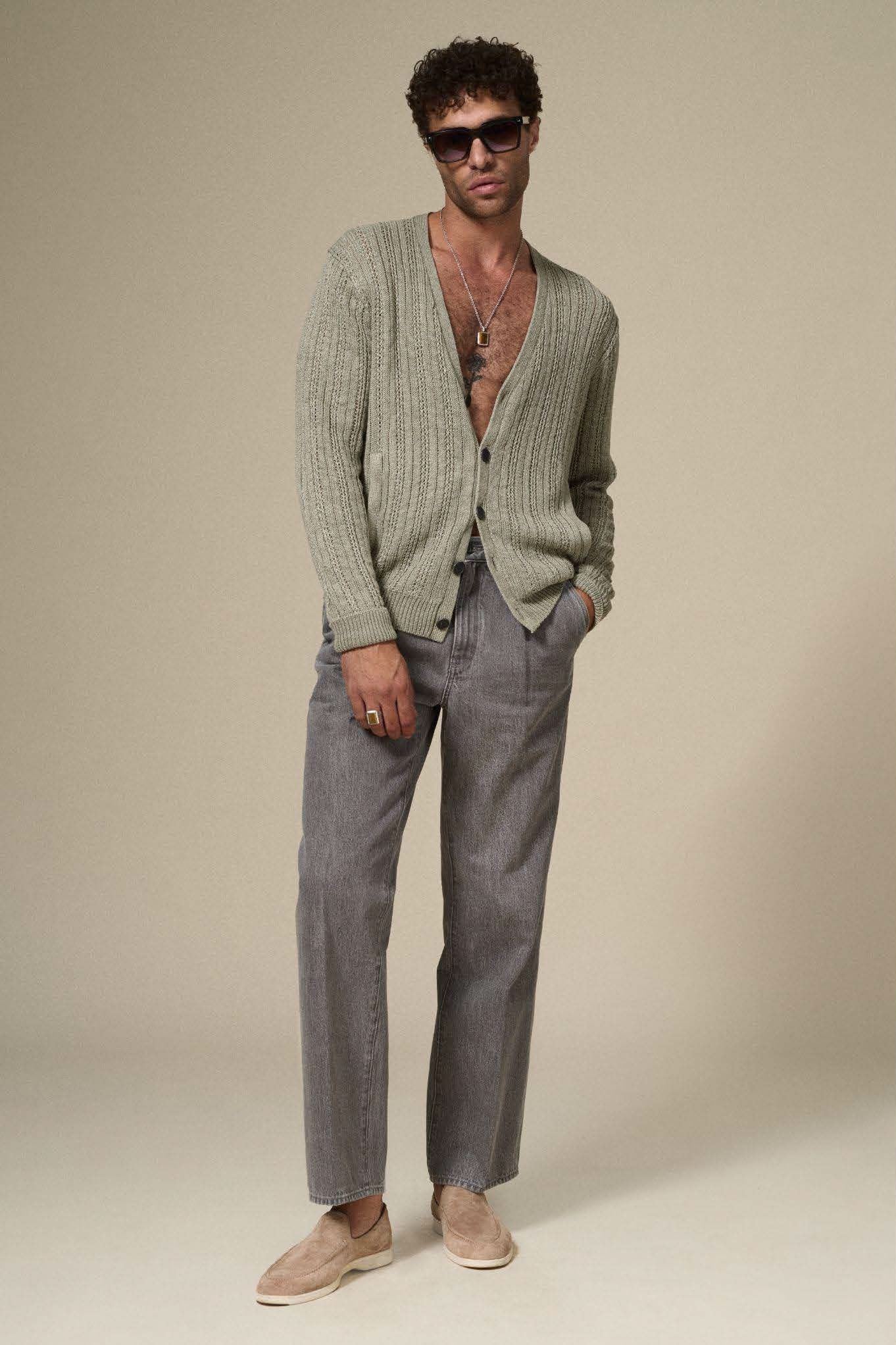 John Varvatos KILMENT Linen Cardigan - Sage Brush