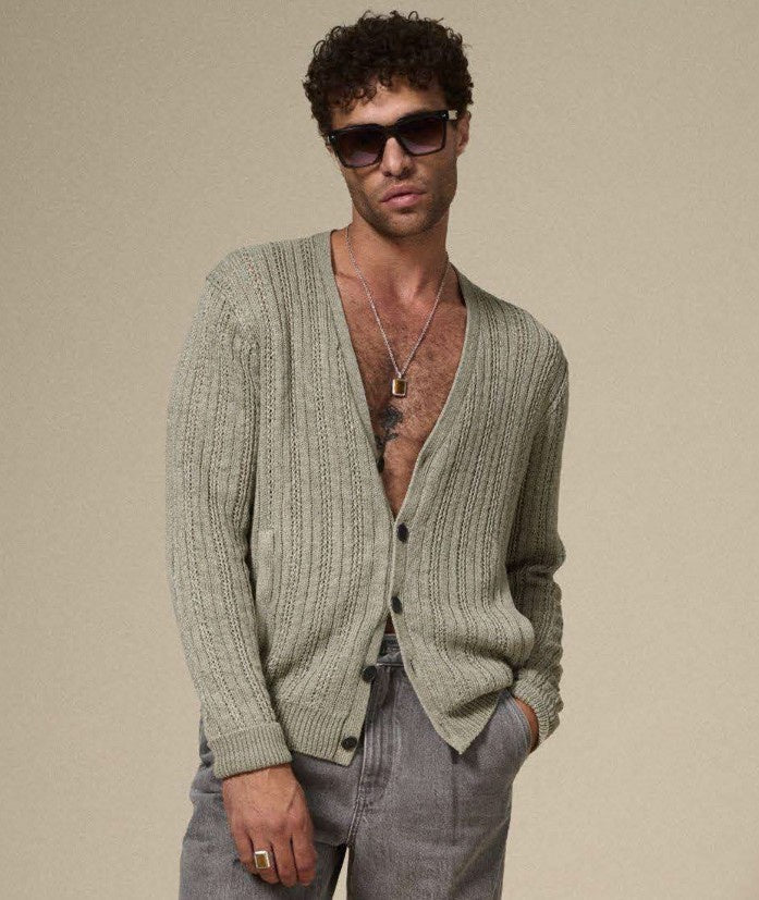 John Varvatos KILMENT Linen Cardigan - Sage Brush
