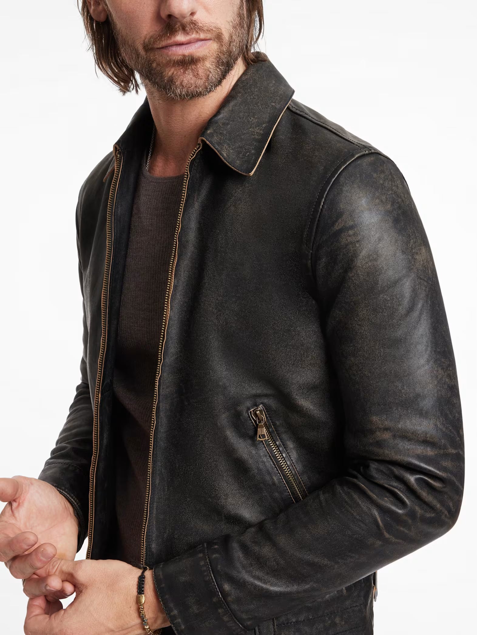 John Varvatos Sorcha Tarnished Heritage Leather Jacket - Brown Sugar
