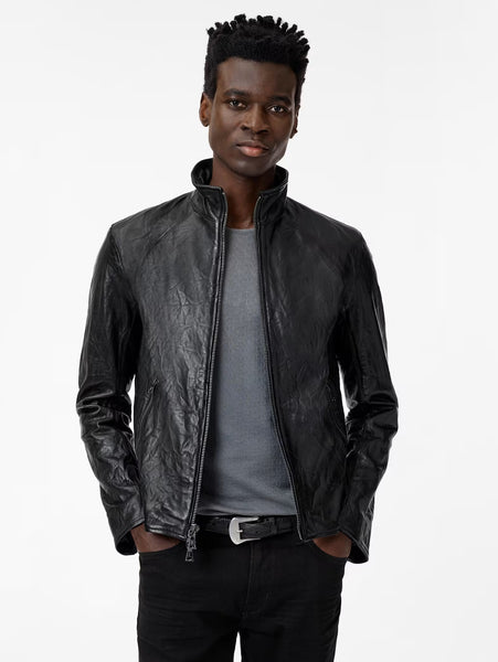 John Varvatos ANSEL Band Collar Leather Jacket -  Black