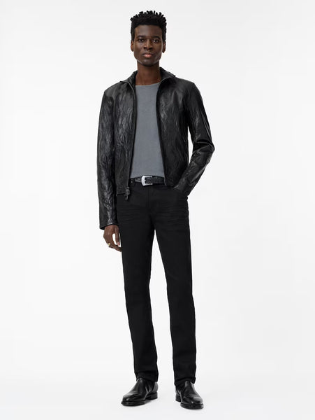 John Varvatos ANSEL Band Collar Leather Jacket -  Black