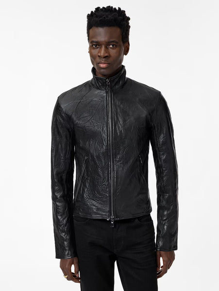 John Varvatos ANSEL Band Collar Leather Jacket -  Black