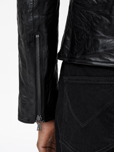 John Varvatos ANSEL Band Collar Leather Jacket -  Black