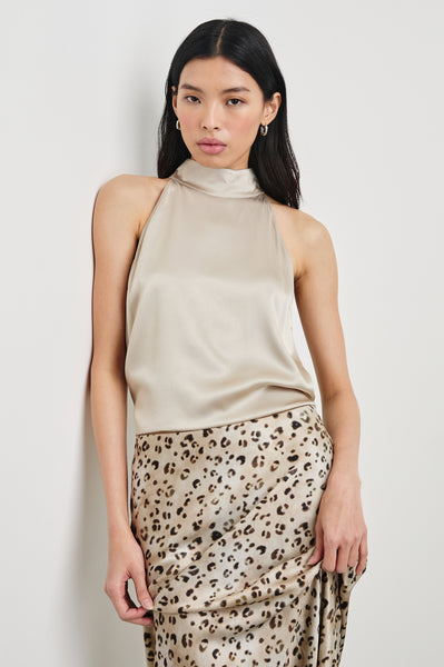 Rails Leah Satin Crepe Halter Top in Champagne