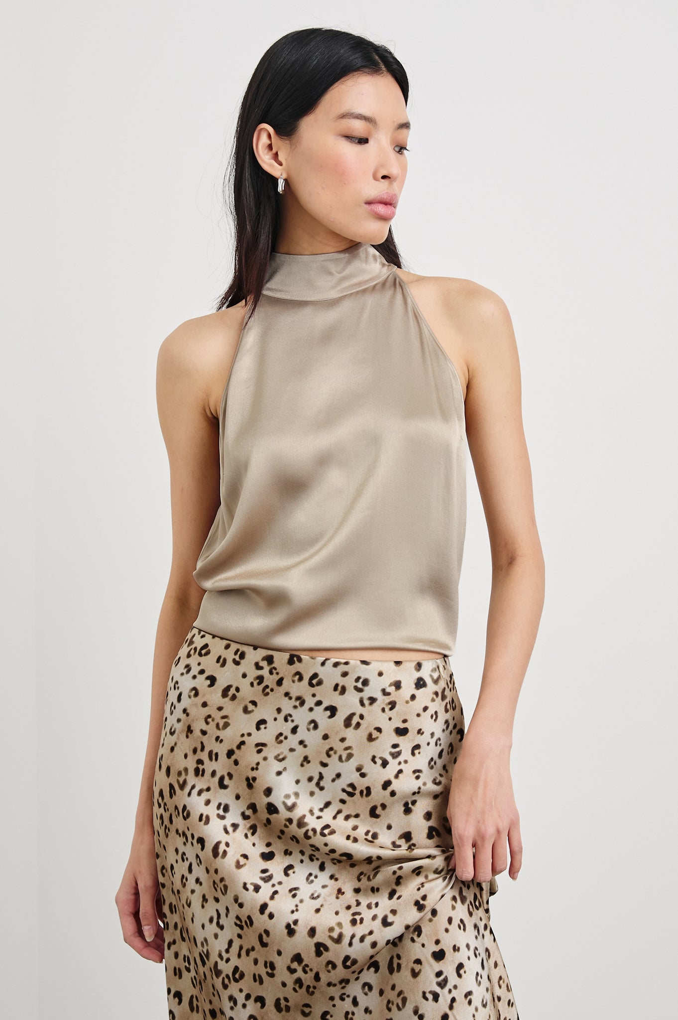 Rails Leah Satin Crepe Halter Top in Champagne