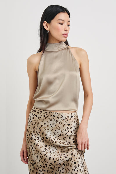 Rails Leah Satin Crepe Halter Top in Champagne