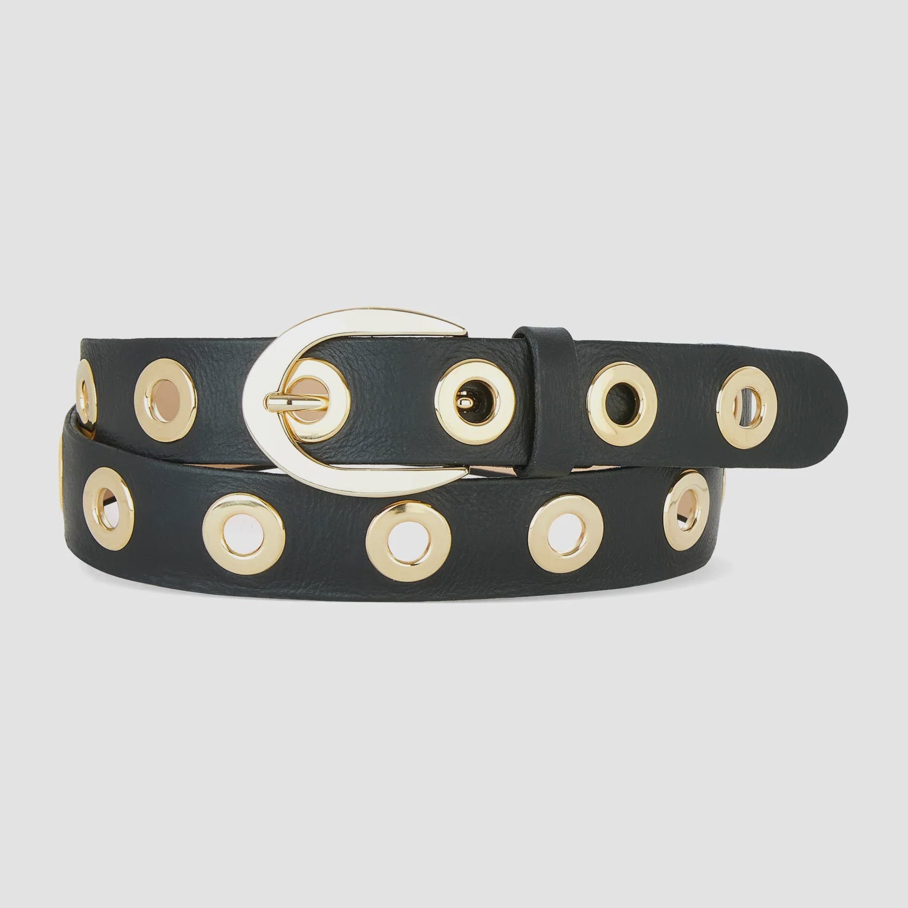 Brave Leah Nappa Studded Belt in Black with Polished Gold