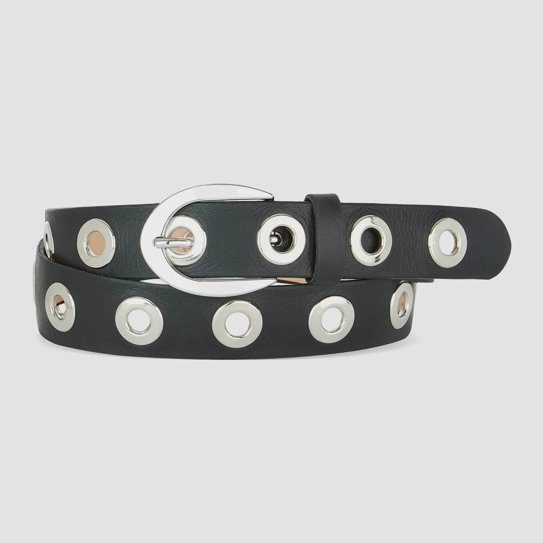 Brave Leah Nappa Studded Belt in Black with Polished Silver