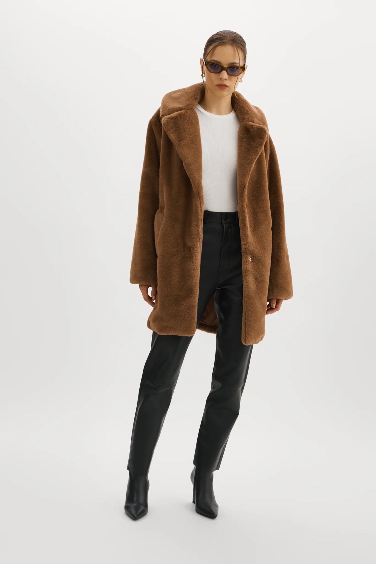 LAMARQUE Linnea Faux Fur Coat in Mink Brown