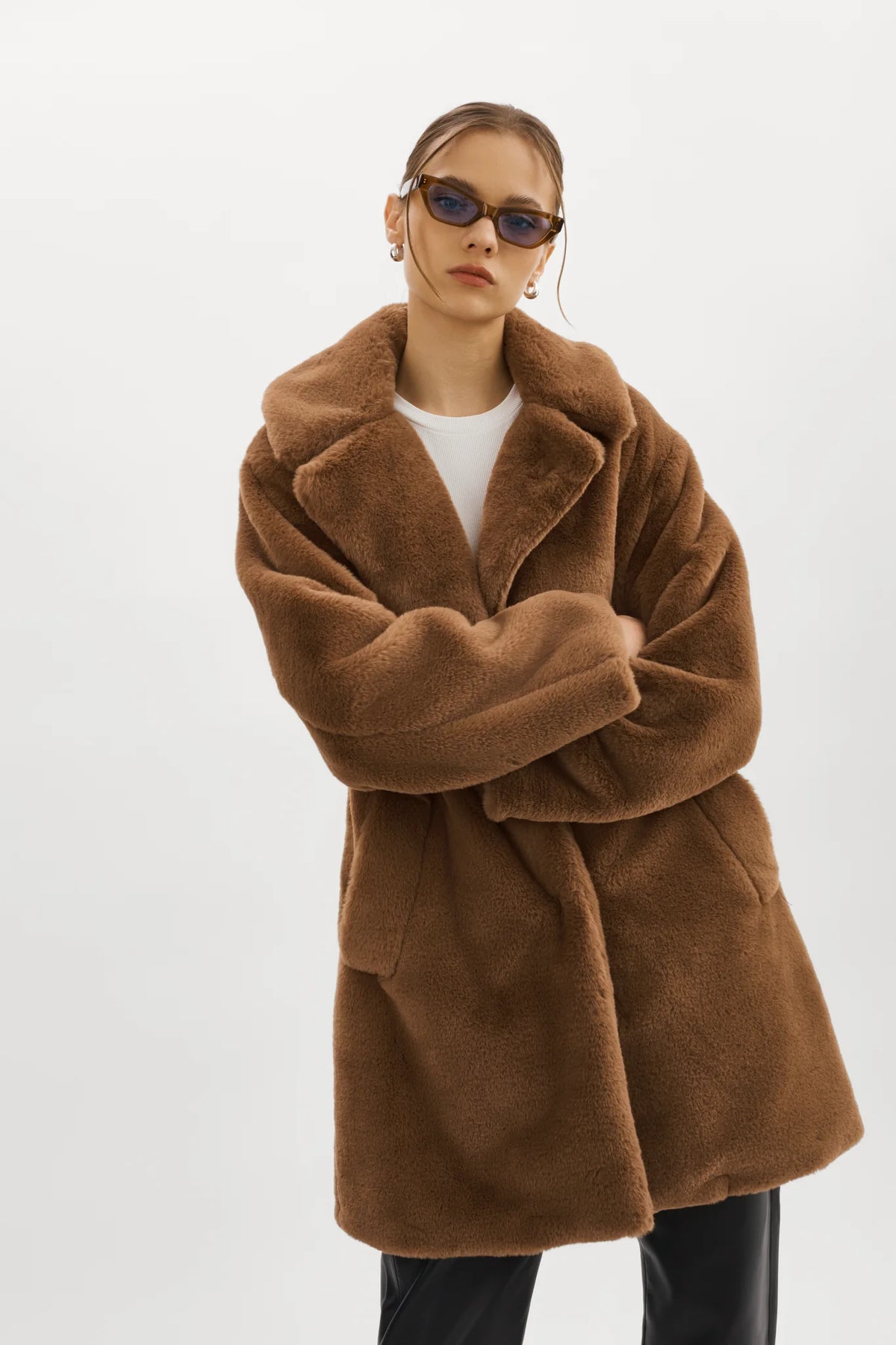 LAMARQUE Linnea Faux Fur Coat in Mink Brown
