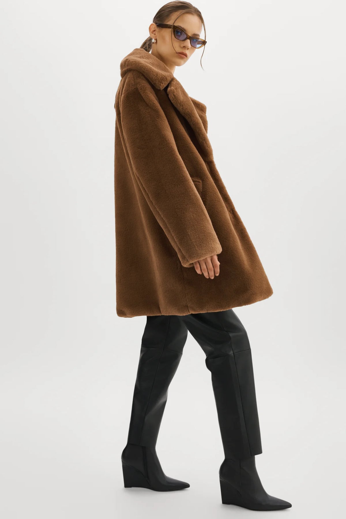 LAMARQUE Linnea Faux Fur Coat in Mink Brown