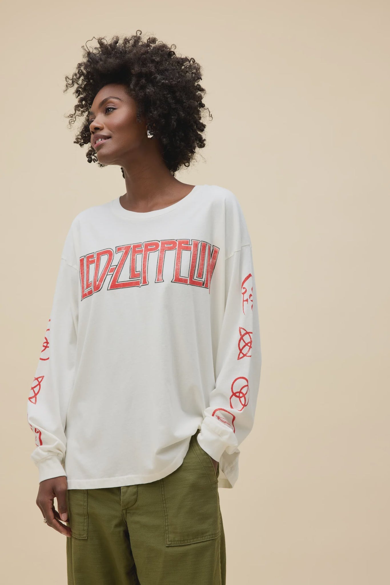 Daydreamer Led Zepplin Four Symbols Merch Long Sleeve in Vintage White