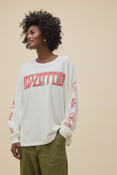 Daydreamer Led Zepplin Four Symbols Merch Long Sleeve in Vintage White