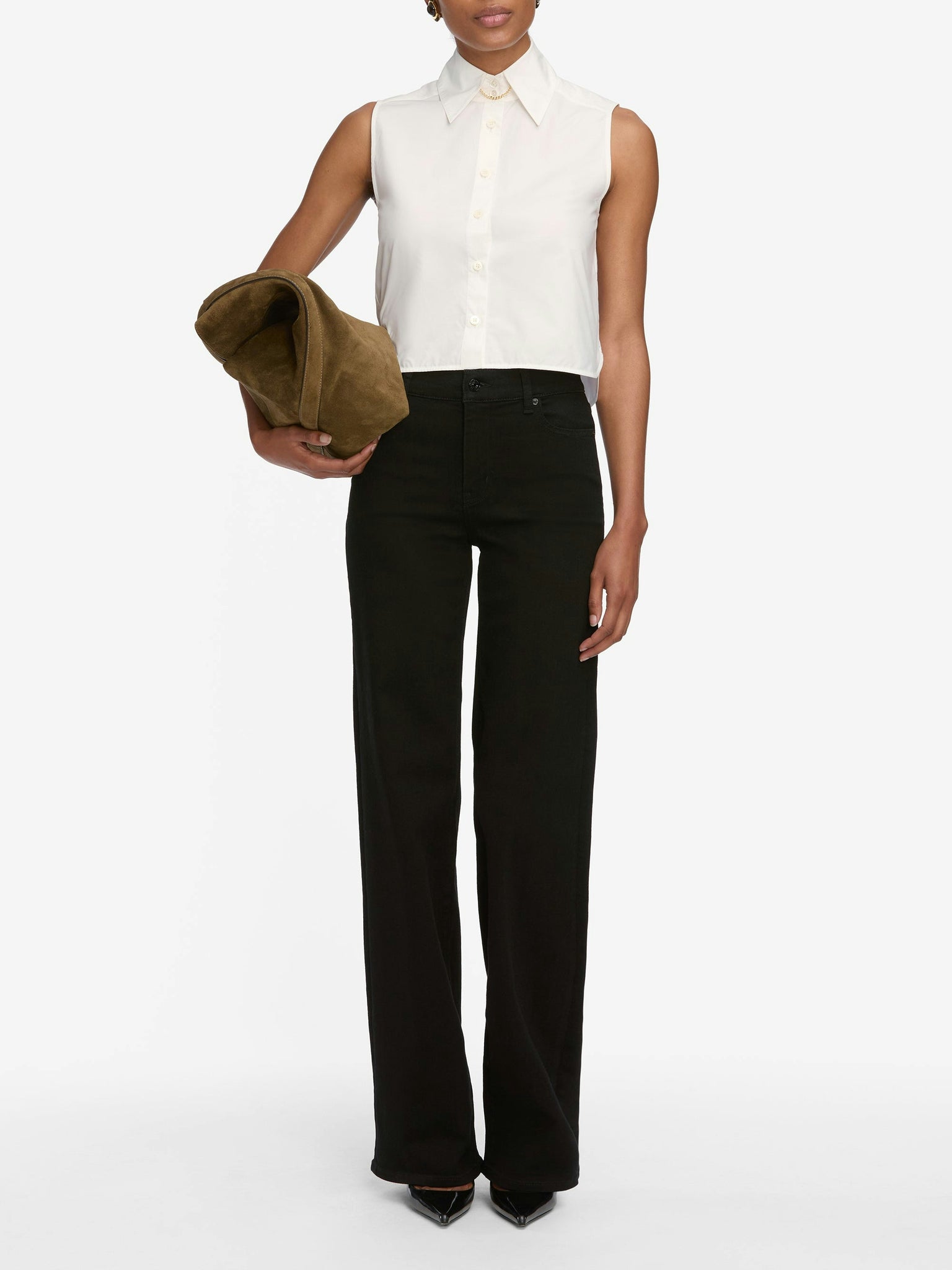FRAME Le Slim Palazzo Long Jean in Black